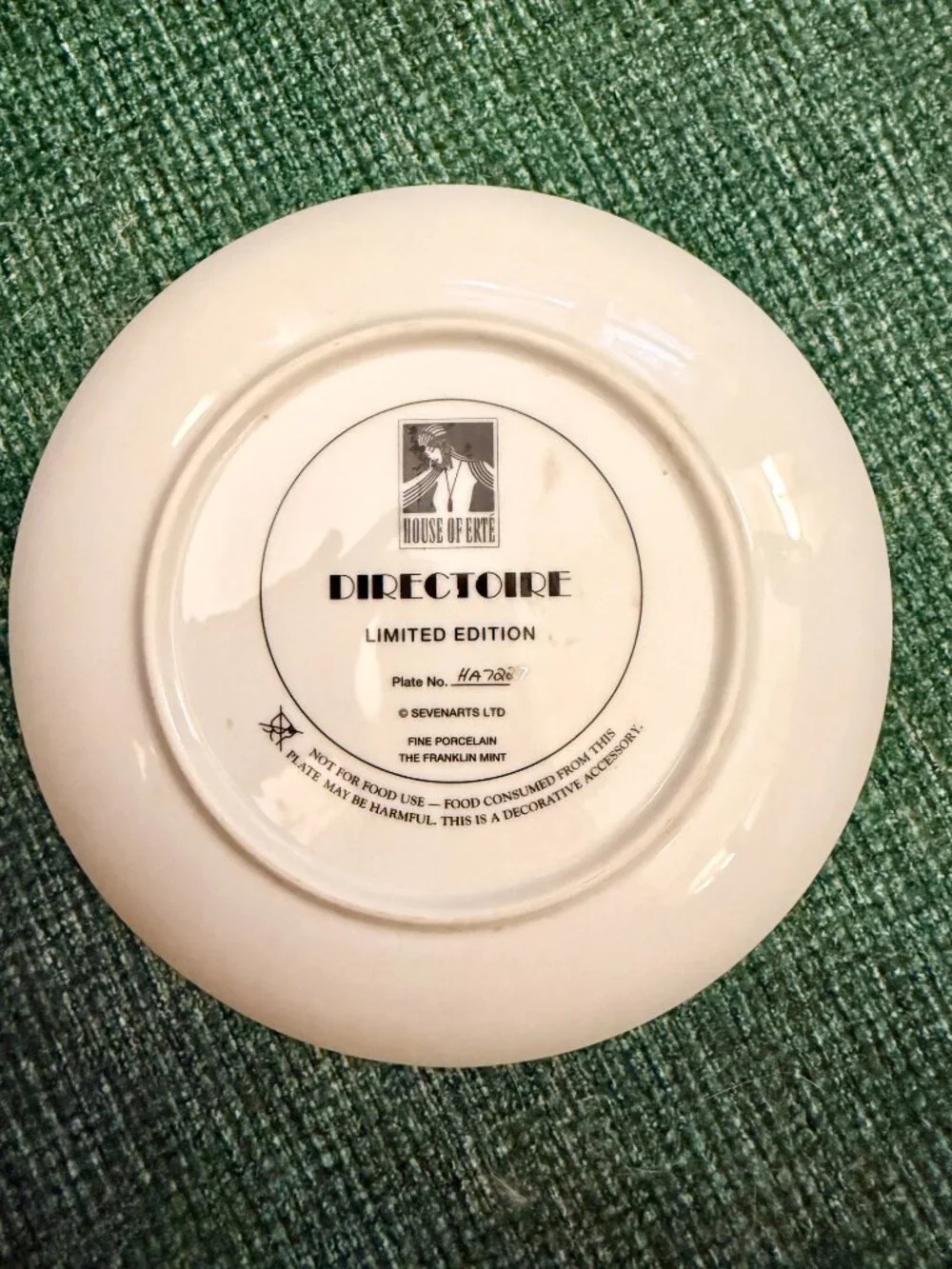 House of Erté 'Directoire' Franklin Mint Limited Edition Display Plate